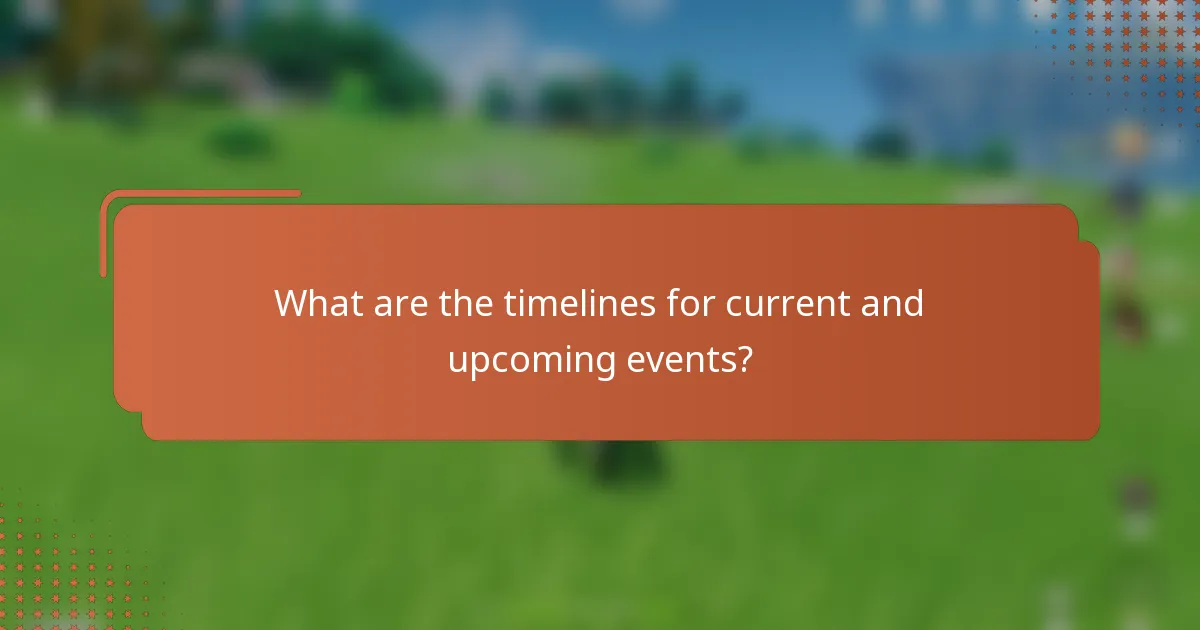 What are the timelines for current and upcoming events?